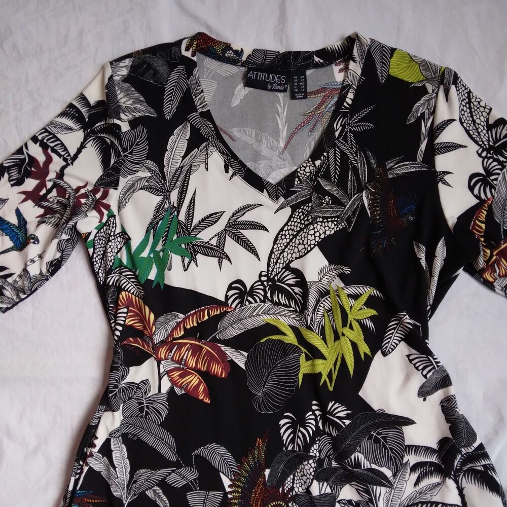Attitudes by Renee Multicolor Rainforest Fit & Flare Dress Women's Medium Petite - Picture 7 of 14